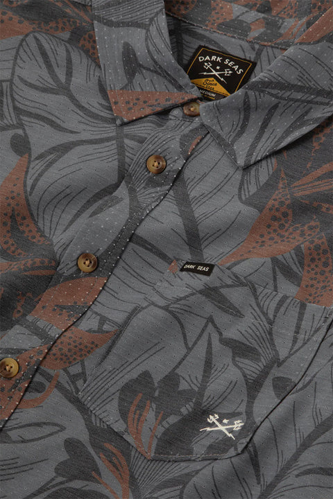 Dark Seas Webster SS UV Shirt - Charcoal-Close up on print