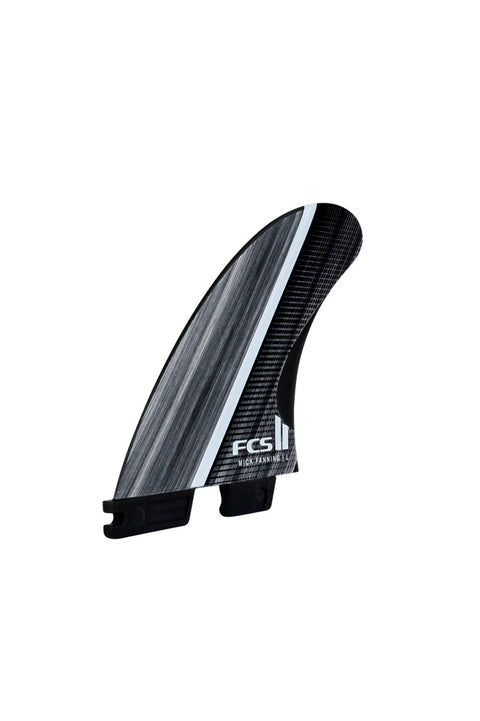FCS II MF Fibre Fusion Glass Large Tri Fin Set - Smoke / White- Tilted to the right