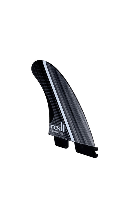 FCS II MF Fibre Fusion Glass Large Tri Fin Set - Smoke / White- Tilted to the left