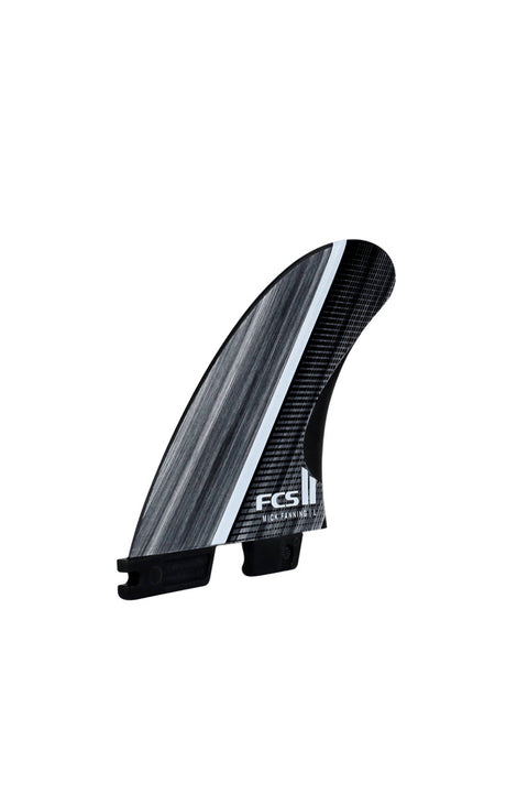 FCS II MF Fibre Fusion Glass Medium Tri Fin Set - Smoke / White- Tilted to the right
