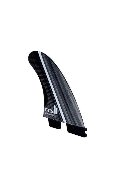 FCS II MF Fibre Fusion Glass Medium Tri Fin Set - Smoke / White- Tilted to the left