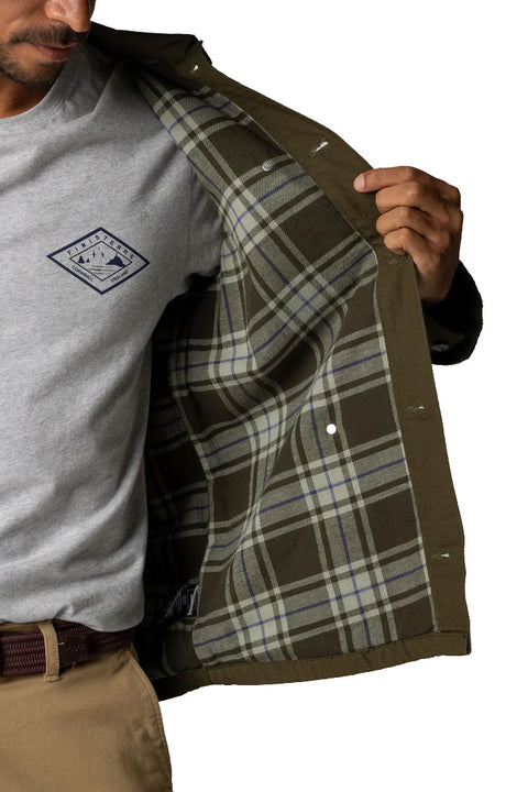 Finisterre Basset Flannel Lined Jacket - Olive- Inside lining 
