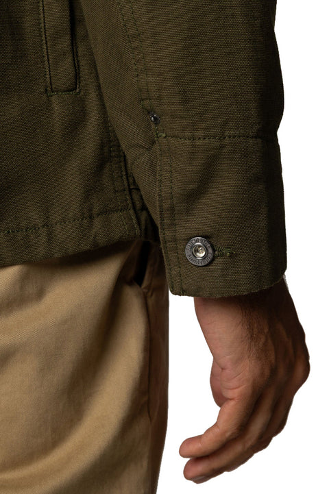 Finisterre Basset Flannel Lined Jacket - Olive- close up on cuff