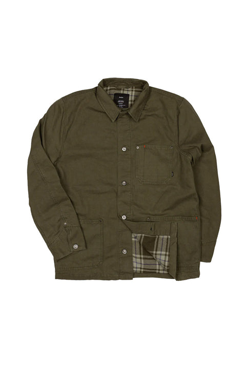 Finisterre Basset Flannel Lined Jacket - Olive- Jacket laid out
