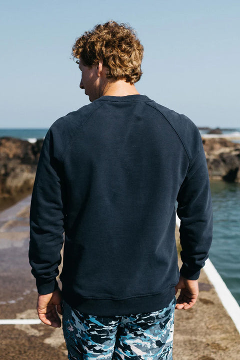 Finisterre Coho Sweatshirt - Navy- Back on model