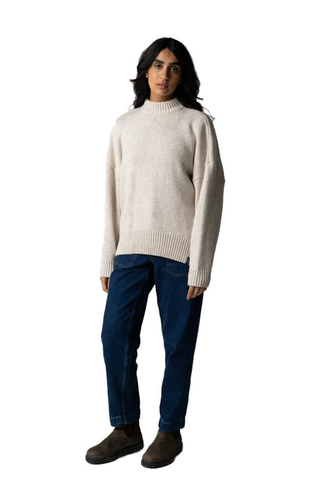 Finisterre Eyre Crew Neck Sweater - Oatmeal - On Model white background