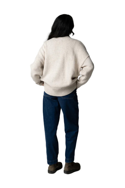 Finisterre Eyre Crew Neck Sweater - Oatmeal - On Model White Background Back