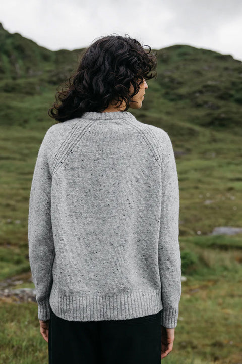 Finisterre Women's Farne Crew Neck Knit Jumper - Grey Marl- Back