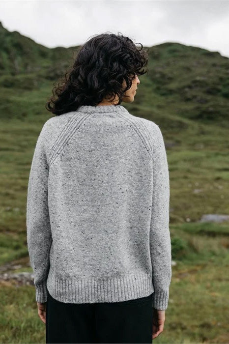 Finisterre Farne Crew Neck Knit Sweater - Dove Grey - Back