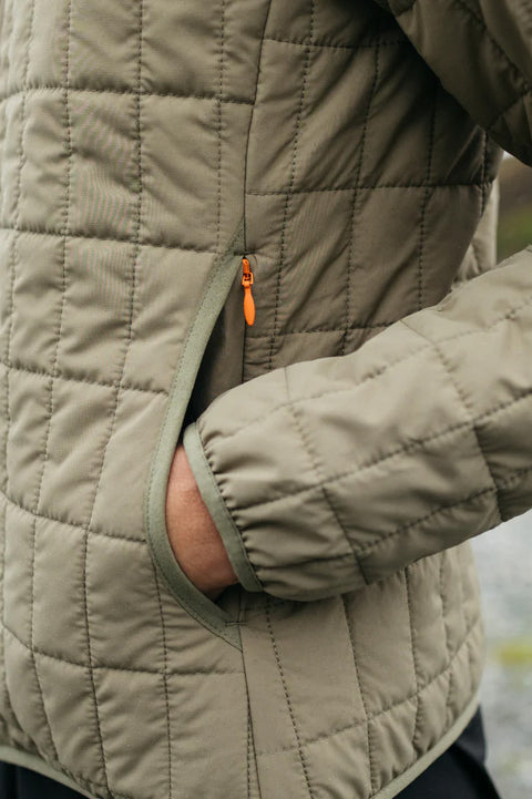 Finisterre Women's Firecrest Jacket - Willow Green- Close up on pockets