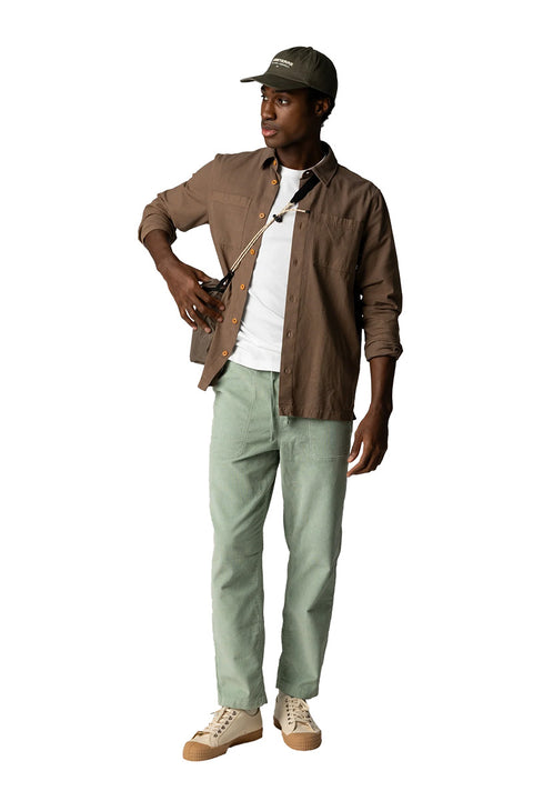 Finisterre Hendra L/S Shirt - Woodsmoke- Front with shirt open