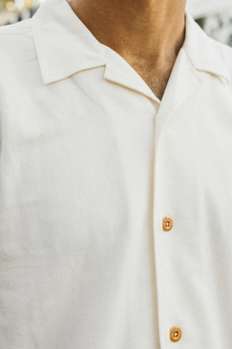 Finisterre Hendra Cotton SS Shirt - Ecru - Closeup