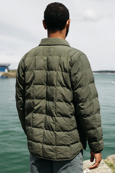 Finisterre Lapwing Shirt - Olive- Back on model