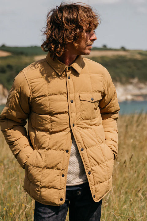 Finisterre Lapwing Shirt - Wheat- Front on model