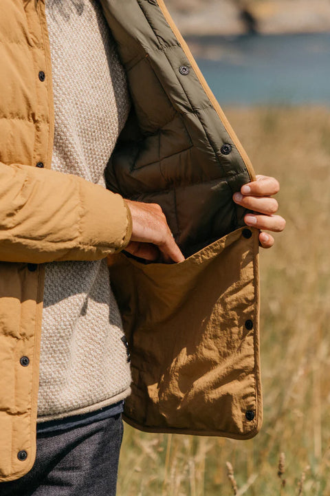 Finisterre Lapwing Shirt - Wheat- Close up of inside