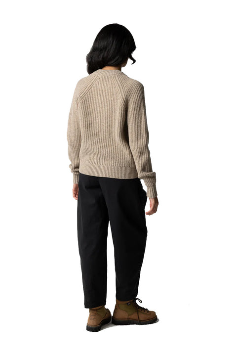 Finisterre Mora Crew Neck Cardigan - Oatmeal - White Background Back