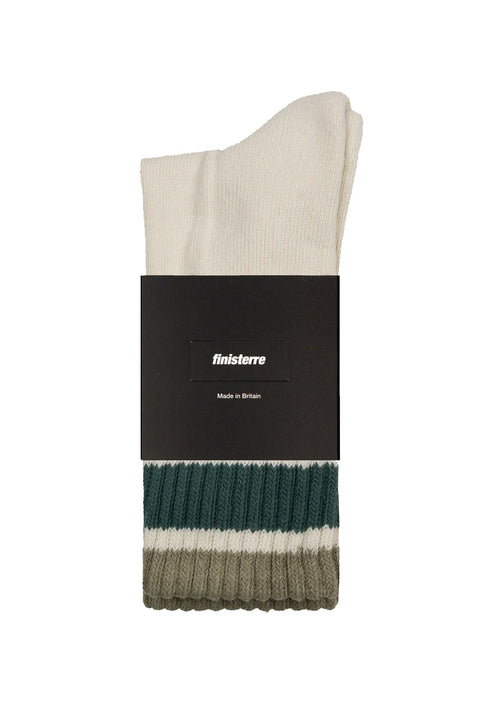 Finisterre Retro Summer Sock - Ecru / Nettle / Deep Sea- In packaging