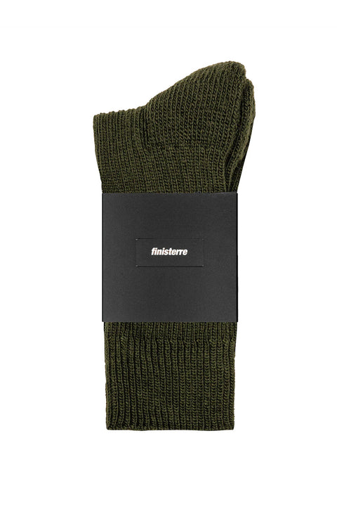 Finisterre Ribbed Sock - Khaki- in packaging