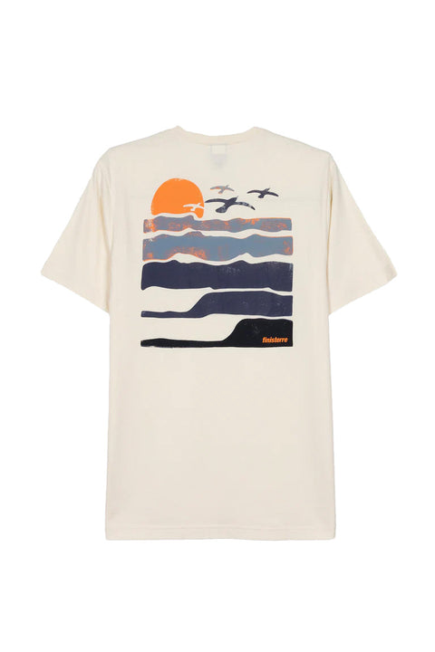 Finisterre Waves SS Tee - Ecru- Close up on back logo