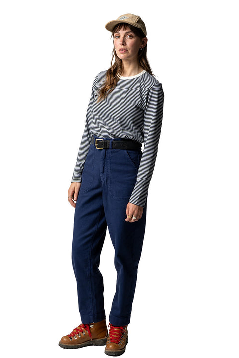 Finisterre Women's Eldon Stripe L/S Tee - Winter Sky / Bay Leaf- Front
