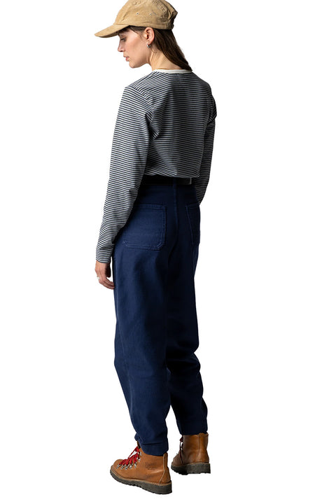 Finisterre Women's Eldon Stripe L/S Tee - Winter Sky / Bay Leaf- Back