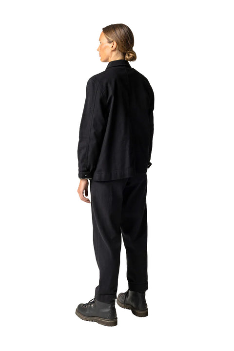 Finisterre Yarrel Flannel Lined Chore Jacket - Black - Back