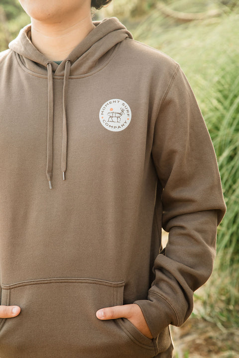 Moment Wave Hunting Hoodie - Walnut - Closeup Front Chest