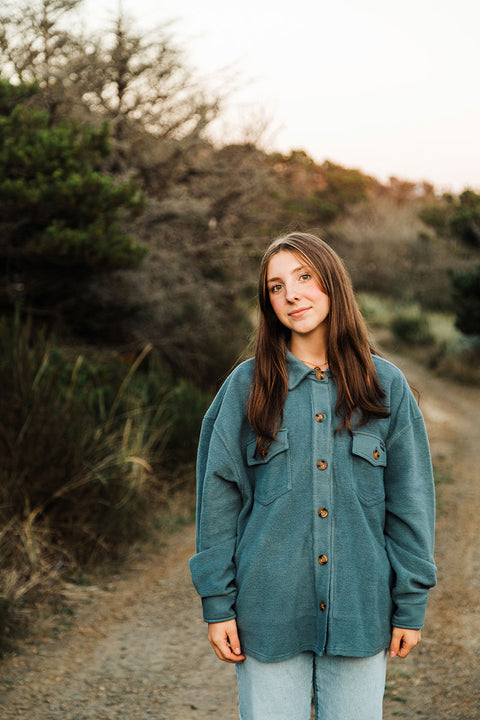 Moment Women's Bonfire Button Up Shacket - Slate Blue