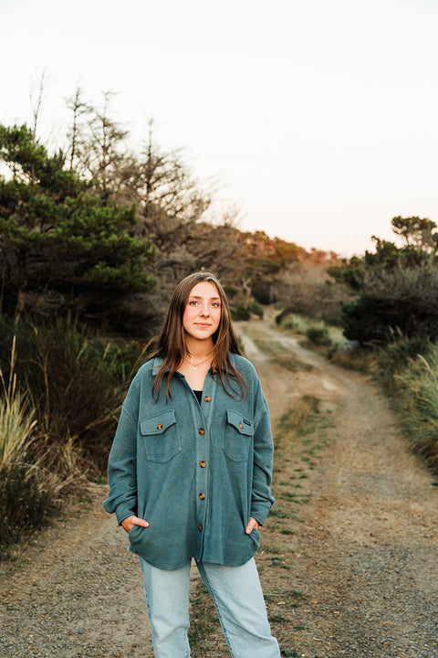 Moment Women's Bonfire Button Up Shacket - Slate Blue