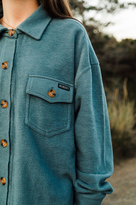 Moment Women's Bonfire Button Up Shacket - Slate Blue