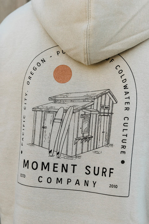 Moment Surf Shack Pullover Hoodie - Cement - Close Up Back