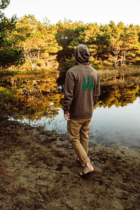 Moment Trees And Waves Pullover Hoodie - Walnut - Back Walking