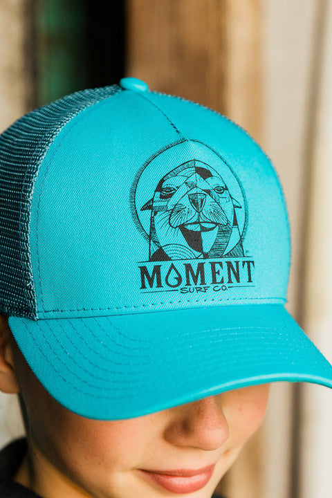 Moment Sea Lion Kids Hat - Tahiti Blue / Slate - Closeup