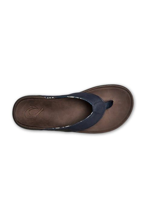 Olukai Tuahine Leather Sandals - Trench Blue / Dark Wood - Top