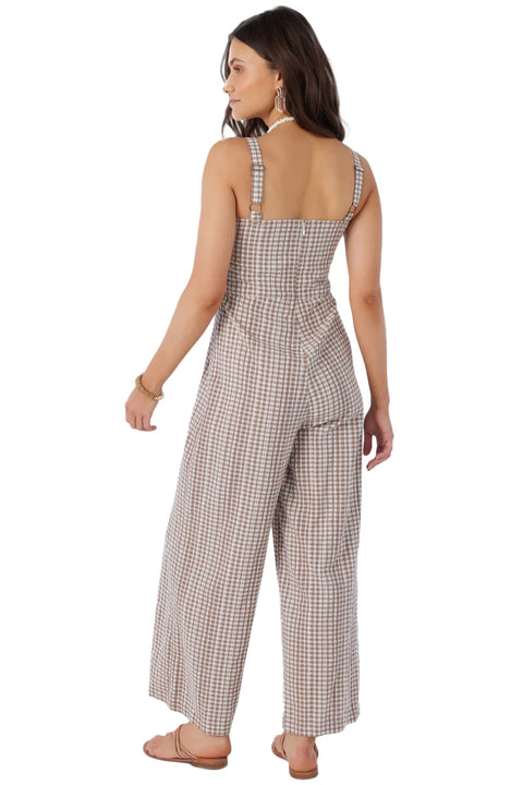 O'Neill Clarice Cece Gingham Jumpsuit - Deep Taupe - Back