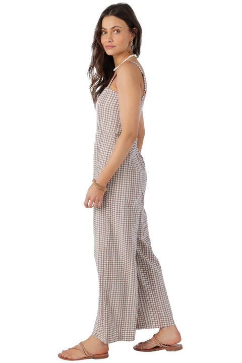 O'Neill Clarice Cece Gingham Jumpsuit - Deep Taupe - Side