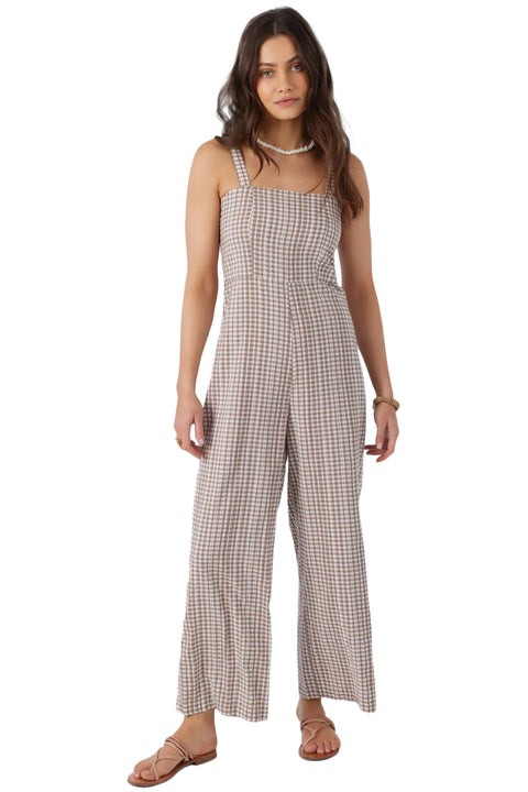 O'Neill Clarice Cece Gingham Jumpsuit - Deep Taupe