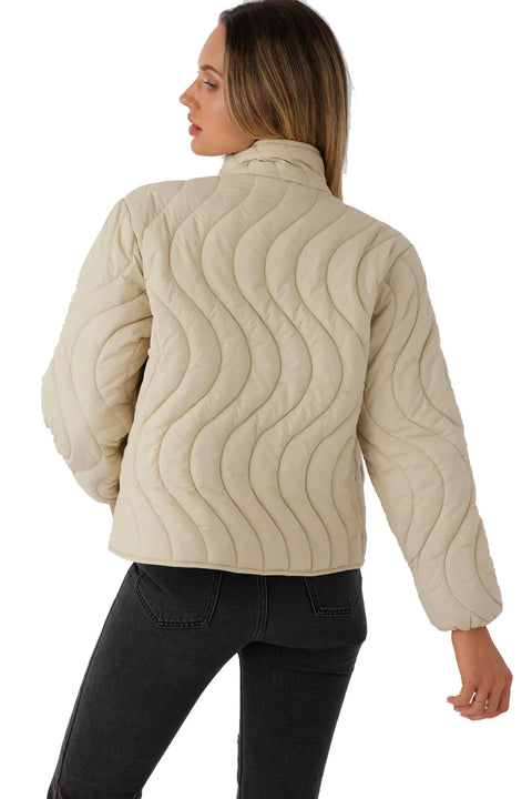 O'Neill Eden Nylon Wave Quilted Zip Jacket - Cement- Back