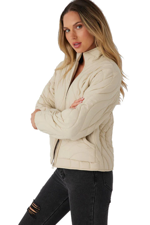 O'Neill Eden Nylon Wave Quilted Zip Jacket - Cement- Side