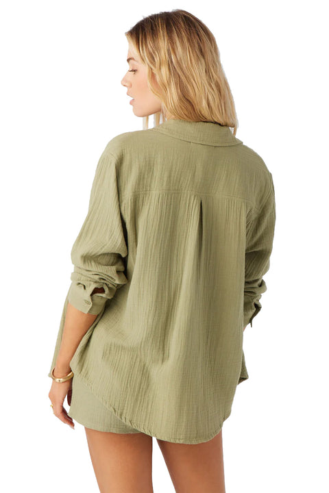O'Neill Leni Double Gauze Long Sleeve Top - Oil Green- Back