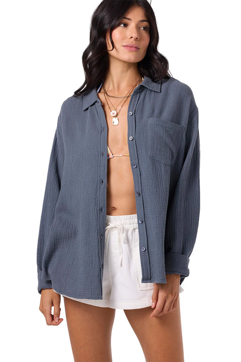 O'Neill Leni Relaxed L/S Top - Slate- Front close up