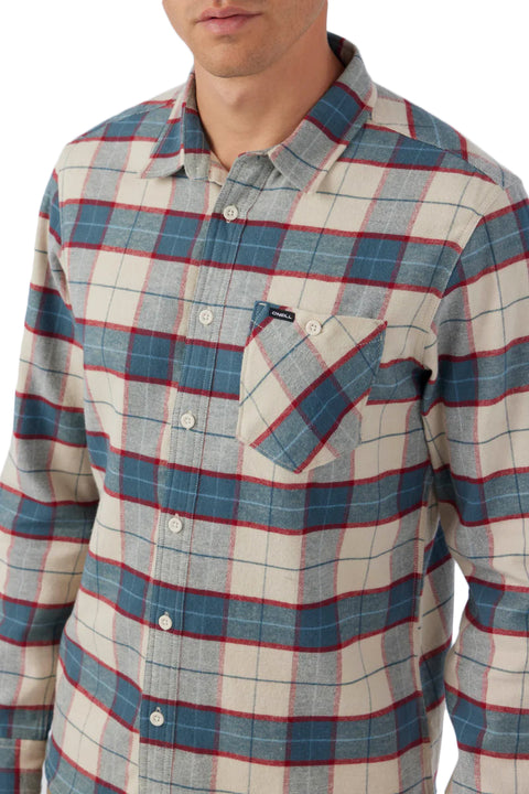 O'Neill Redmond Plaid Stretch Flannel - Light Khaki - Closeup