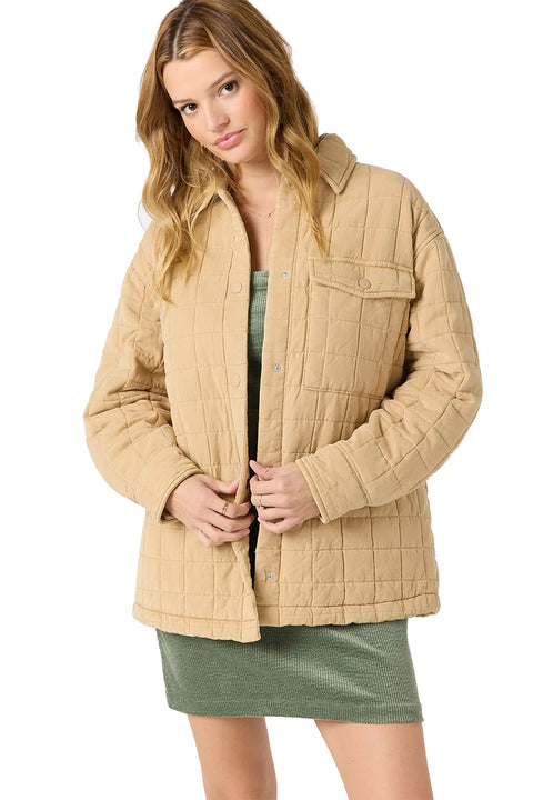 O'Neill Rya Quilted Oversized Fit Jacket - Warm Sand- Close up on front