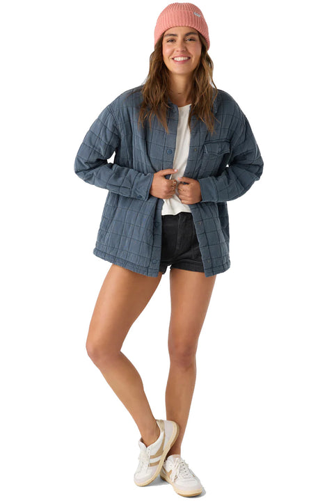 O'Neill Rya Quilted Oversized Fit Snap Front Jacket - Slate- Front