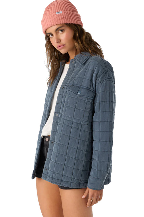 O'Neill Rya Quilted Oversized Fit Snap Front Jacket - Slate- Side