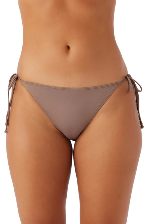 O'Neill Saltwater Solids Maracas Tie Side Bikini Bottoms - Deep Taupe - Front Closeup