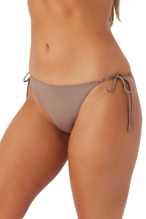 O'Neill Saltwater Solids Maracas Tie Side Bikini Bottoms - Deep Taupe - Side Closeup