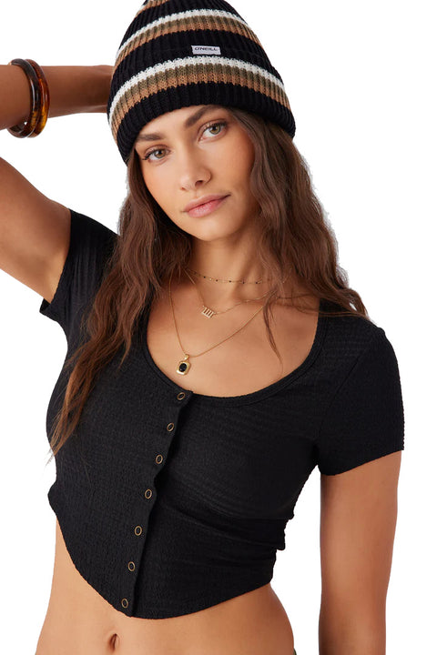 O'Neill Market Stripe Beanie - Black- Front on model