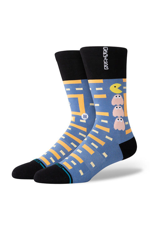 Stance X Pac-Man Power Pellet Crew Socks - Blue- Side view on feet