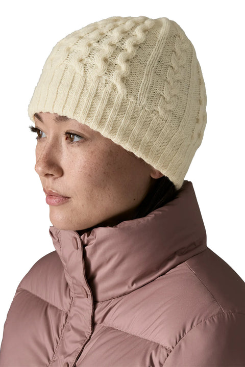 Patagonia Coastal Cable Beanie - Birch White- Side on model